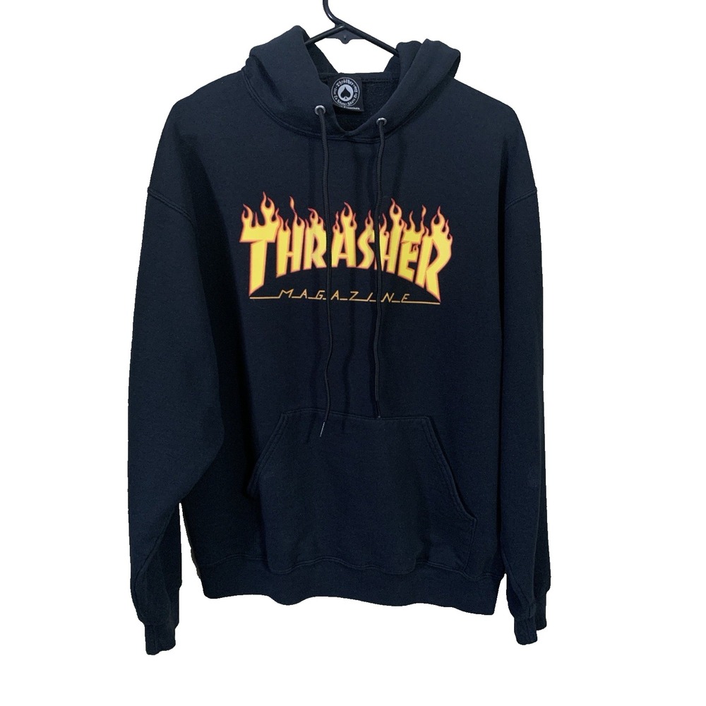 Thrasher Magazine Hoodie Big Logo Y2K Skate Wear Size L Black‎
